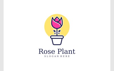 Logotipo De Maceta Flor Rosa