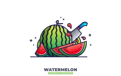 Watermeloen En Mes Illustratie