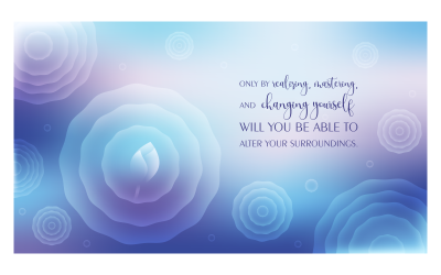Inspirierender Hintergrund 14400x8100px in lila Farbschema mit Botschaft über Selbstbeherrschung