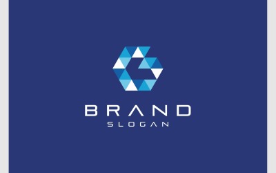 Logo litery G ze strzałką w kształcie sześciokąta