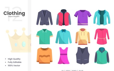 Conjunto de 12 elementos vetoriais de roupas