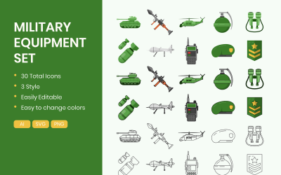 Conjunto de ícones de equipamentos militares