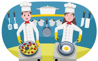 Ilustração vetorial de profissão de casal de chefs