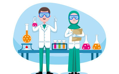 Chemik pracujący w ilustracji wektorowych laboratorium