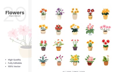 Conjunto de elementos vetoriais de 20 flores