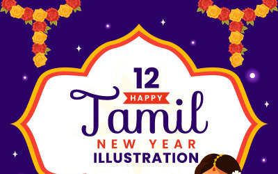 12 Boldog tamil új évet vektoros illusztráció