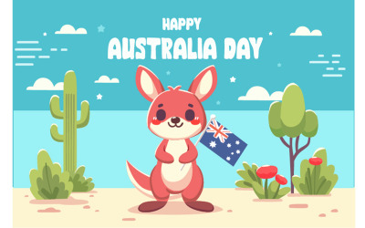 Šťastný den Austrálie s ilustrací postavy klokana