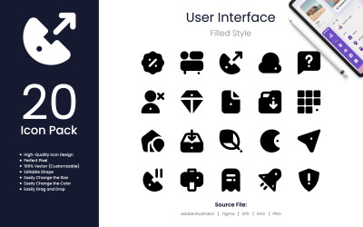 Benutzeroberflächen-Icon-Pack gefüllt, Stil 2