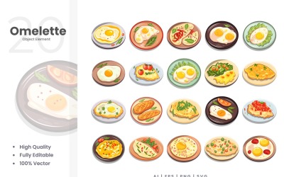 Conjunto de 20 elementos vetoriais de omelete