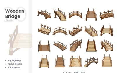 Conjunto de elementos vectoriales de 20 puentes de madera