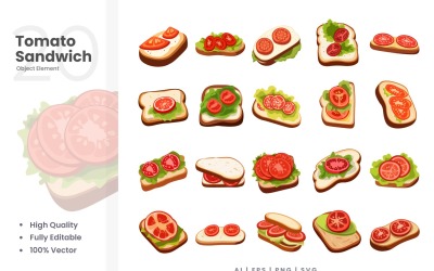 Ensemble d&amp;#39;éléments vectoriels de 20 sandwichs aux tomates