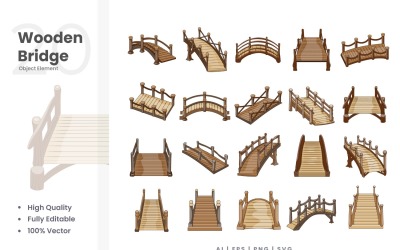 Ensemble de 20 éléments vectoriels de pont en bois