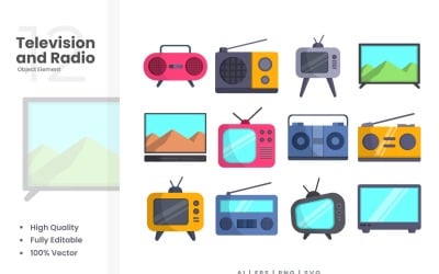 12 Set di elementi vettoriali televisivi e radiofonici