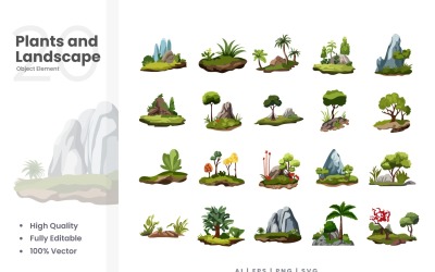 20 zestaw elementów wektorowych roślin i krajobrazu