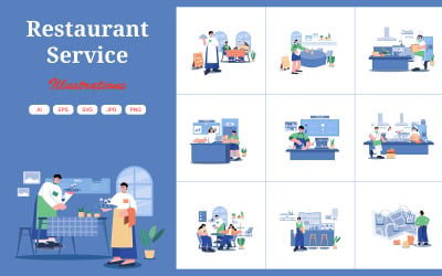 M566_Pakiet ilustracji usług restauracyjnych
