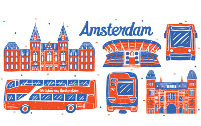 Illustrazione vettoriale degli elementi grafici del punto di riferimento di Amsterdam