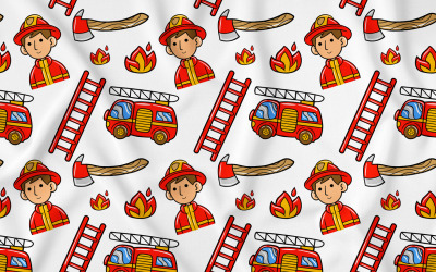 Bombero Kawaii Doodle de patrones sin fisuras 03