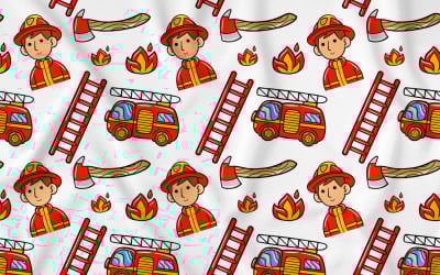Brandweerman Kawaii Doodle naadloze patroon 03