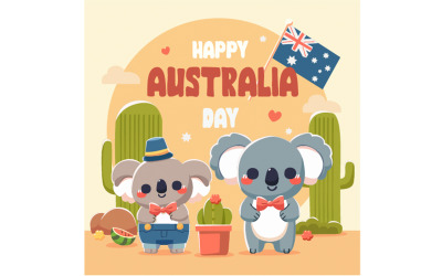 Feliz Dia da Austrália com ilustração de personagens fofinhos de coala