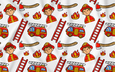 Feuerwehrmann Kawaii Doodle Nahtloses Muster 03