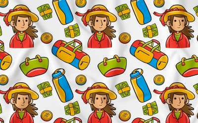 Путешественник Кавайи Каракули Бесшовный узор 02