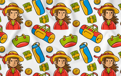 Reisender Kawaii Doodle Nahtloses Muster 02