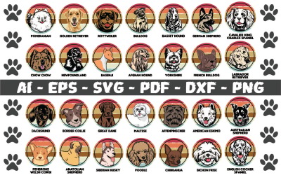 Vectores de paquetes retro de perro