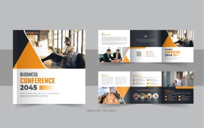 Diseño de folleto tríptico cuadrado para conferencia de negocios.