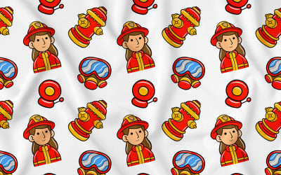 Feuerwehrmann Kawaii Doodle Nahtloses Muster 04