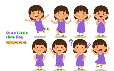 Cute Little Kids Girl Vector Pack #02