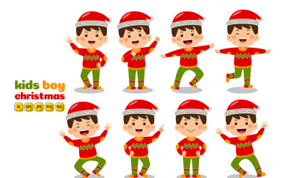Kids Boy Christmas Karakter Vector Pack #01