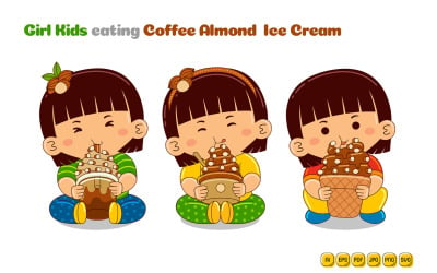 Dívka děti jíst kávu Mandlovou zmrzlinu
