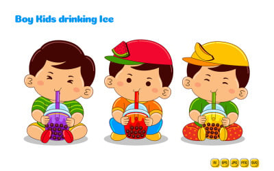 Garçon enfants buvant du pack vectoriel de glace #01