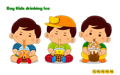 Garçon enfants buvant de la glace Vector Pack # 07