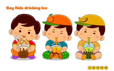 Boy Kids drinking Ice Vector Pack #08