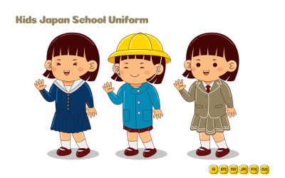 Çocuklar Japonya Okul Üniforması Vektör Paketi #01