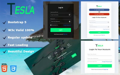 Tesla - Registro de login e formulário de contato, modelo em breve