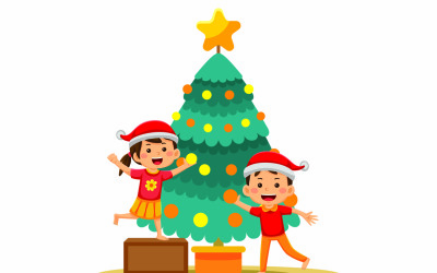 Children Celebrating Christmas Vector Illustration