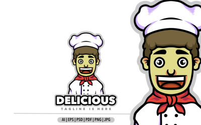 Cute chef kids mascot cartoon logo design