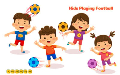 Kids Playing Football Vector Illustration 01