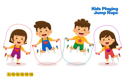 Crianças brincando de pular corda ilustração vetorial 01