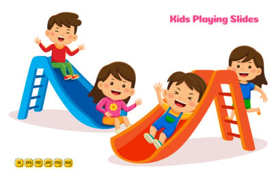 Kids Playing Slides Vector Illustration 01