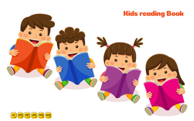 Niños leyendo libro ilustración vectorial 01