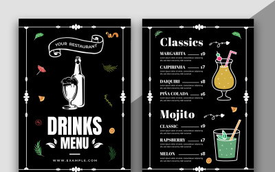 Disposition du modèle de menu de boissons