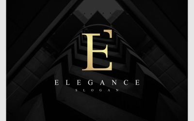 Logo złotej strzałki w górę litery E