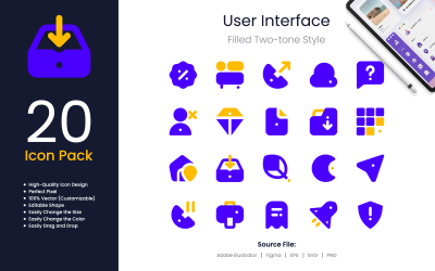 Paquete de iconos de interfaz de usuario estilo bicolor relleno 2