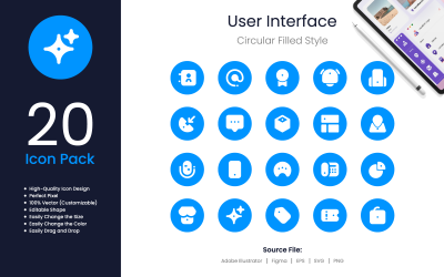 Pakiet ikon interfejsu użytkownika Spot, okrągły styl wypełnienia