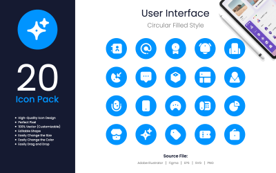 Paquete de iconos de interfaz de usuario estilo circular puntual relleno