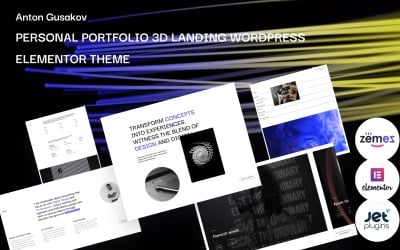 Anton Gusakov – Személyes portfólió 3D landing WordPress Elementor téma