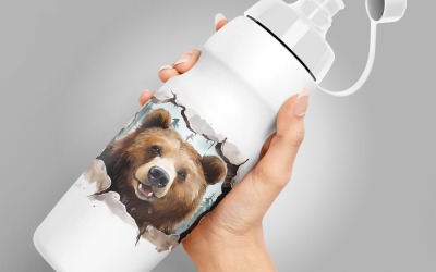 Bear funny Animal head peeking on white background 2